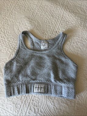 aerie OFFLINE Light Gray Ribbed sports bra